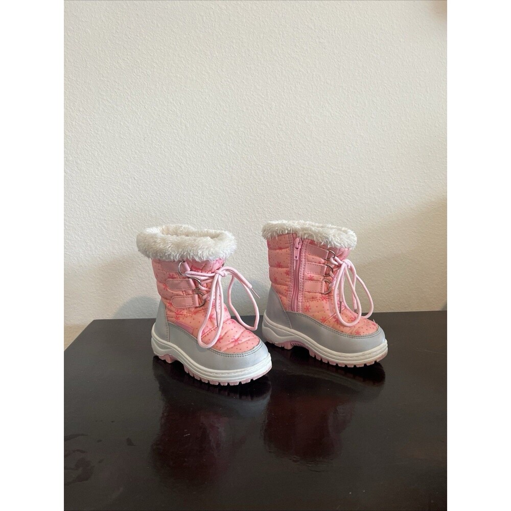 Apakowa- Snow Boots Pink Snowflakes• Waterproof• Size 23 • US Size 7.5 or 8